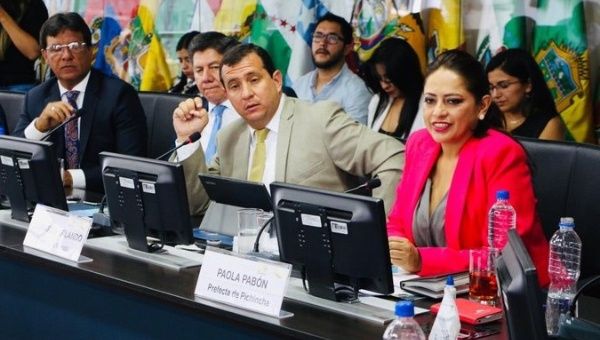 Prefect of Pichincha Paola Pabon at a meeting of subnational governments in Quito, Ecuador, Oct. 1, 2019