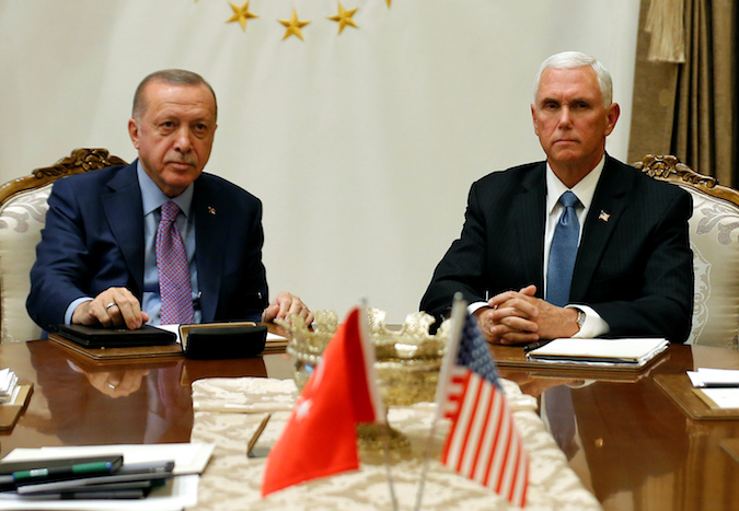 U.S. Vice President Mike Pence and Secretary meets with Turkish President Tayyip Erdogan at the Presidential Palace in Ankara, Turkey, October 17, 2019.