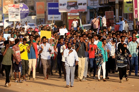 Sudanese protesters chant slogans during a rally calling for the former ruling party to be dissolved and for ex-officials to be put on trial in Khartoum.