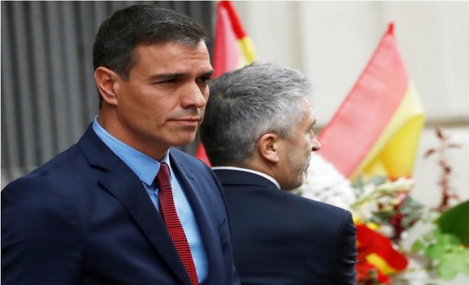 Head of Spanish Government, Pedro Sánchez, and his Interior Minister, Fernando Grande-Marlaska, leaving the headquarters of the National Police after a visit in Barcelona, ​​Spain.