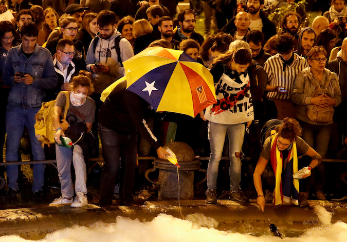 People participate in a demonstration in Barcelona, Spain October 22, 2019.