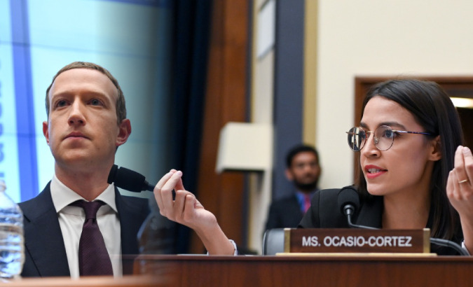 Rep. Alexandria Ocasio-Cortez (D-NY) participates in a House Financial Services Committee hearing with Facebook Chairman and CEO Mark Zuckerberg in Washington, U.S., Oct. 23, 2019.
