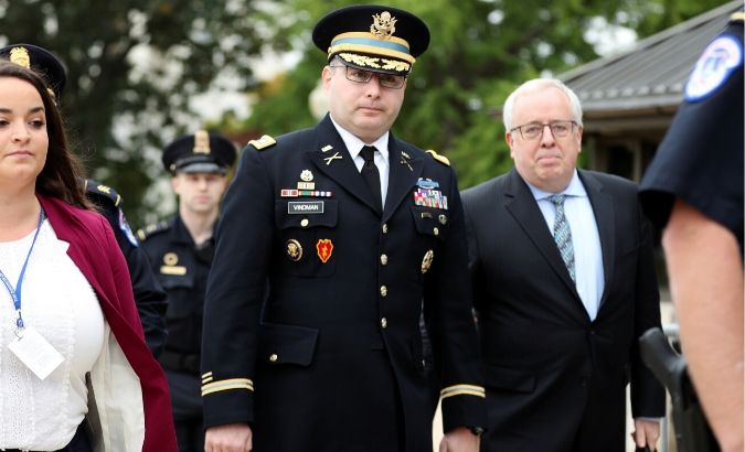 Lt. Col. Alexander Vindman, director for European Affairs at the National Security Council, arrives to testify as part of the U.S. House of Representatives impeachment inquiry.