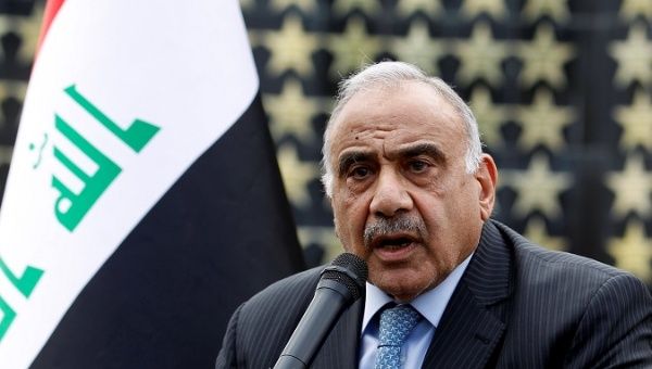 Iraqi Prime Minister Adel Abdul Mahdi speaks during a symbolic funeral ceremony of Major General Ali al-Lami, who commands the Iraqi Federal Police's Fourth Division, who was killed in Salahuddin, in Baghdad, Iraq October 23, 2019.