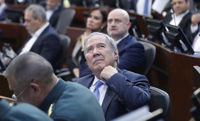 Defense Minister Guillermo Botero (C) attends a Senate hearing, Nov. 6, 2019.