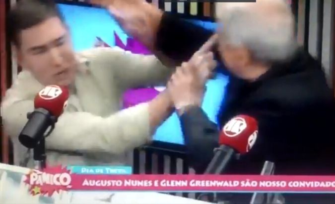 Augusto Nunes, a columnist and defender of Brazilian President Jair Bolsonaro, assaulted The Intercept's Glenn Greenwald during a live broadcast on Thursday November 7, 2019.