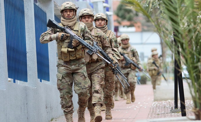 Bolivian soldiers patrol the streets of La Paz, Bolivia, Nov. 12, 2019.