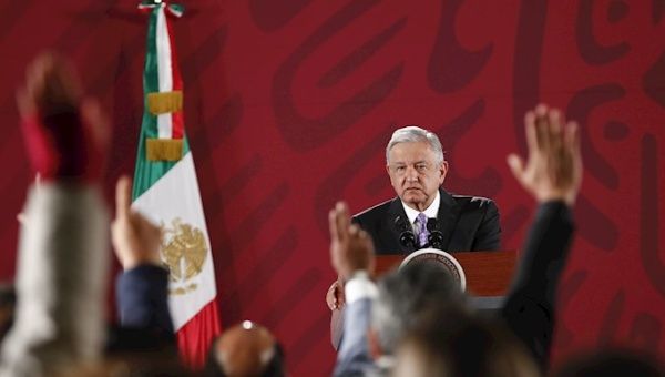 The president of Mexico, Andrés Manuel López Obrador, speaks Wednesday at his morning press conference, at the National Palace, in Mexico City (Mexico)