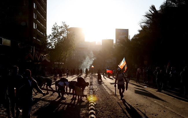 Protesters gather on the street during a protest against Chile's government in Santiago November 16, 2019. Picture taken November 16, 2019.