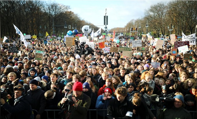 Protesters in Berlin, Germany, taking part of Global Climate Strike of the movement Friday for Future.