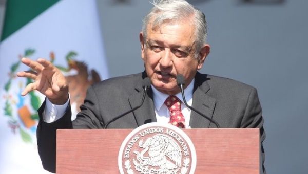 Mexican President Andres Manuel Lopez Obrador speaks during the anniversary of his first year in office at the Zocalo Square in Mexico City, Mexico, December 1, 2019.