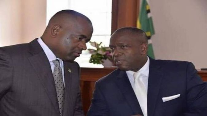 Prime Minister Roosevelt Skerrit and opposition leader Lennox Linton
