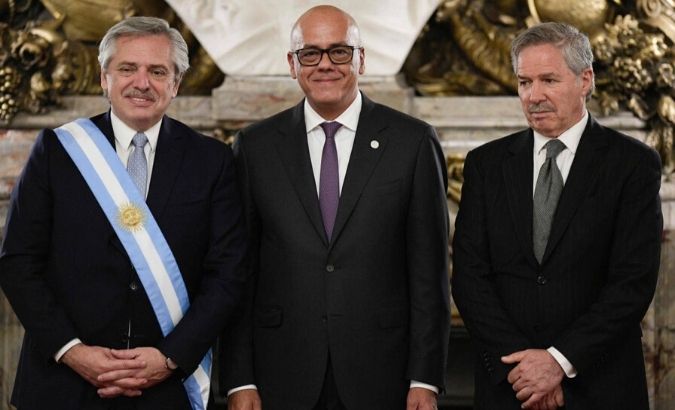 Argentina's President Alberto Fernandez and Minister of Foreign Affairs Felipe Sola personally greeted Venezuela's Minister of Communication Jorge Rodriguez.