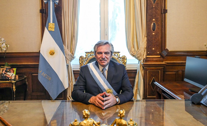 President Alberto Fernandez at the Casa Rosada Presidential Palace, in Buenos Aires, Argentina Dec. 10, 2019.