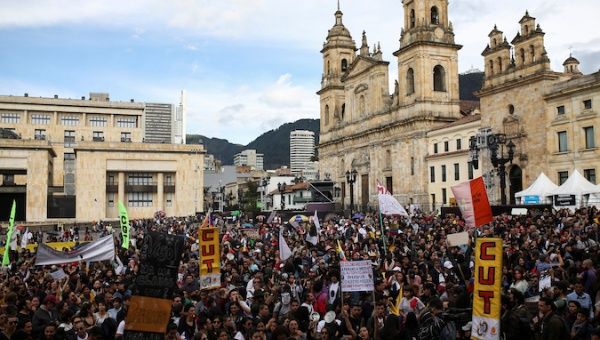 Demonstrators take part in a protest as a national strike continues in Bogota, Colombia December 16, 2019.