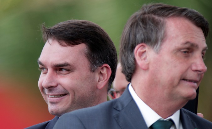 Senator Flavio Bolsonaro (L) and President Jair Bolsonaro (R) in Brasilia, Brazil Nov. 21, 2019.
