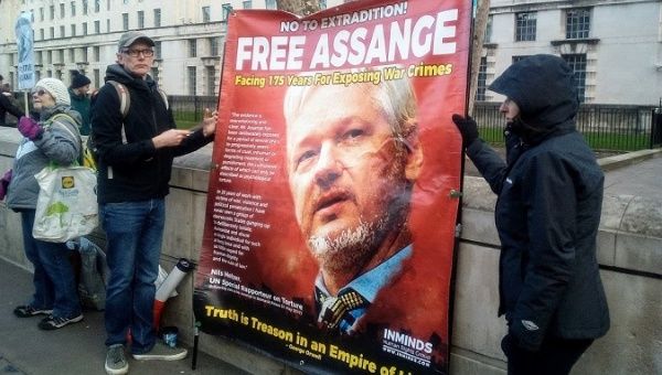 Protest for Julian Assange at Downing Street, London, U.K, Dec 14, 2019.