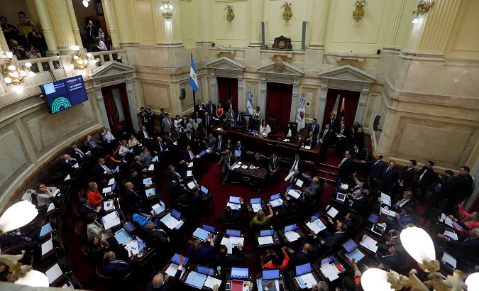 Senators meet vote on an emergency economic bill at the National Congress in Buenos Aires, Argentina Dec. 20, 2019.