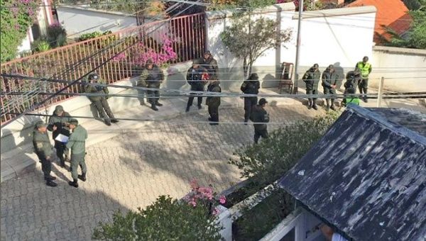 Bolivian security forces outside Mexico's official diplomatic facilities in La Paz, Dec. 26, 2019.
