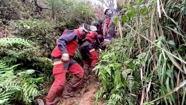 A rescue team searches for missing military officers, after a Black Hawk helicopter made a forced landing at a mountainous area near Taipei, Taiwan January 2, 2020. 