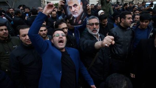 Protest against the killing of Iranian Major-General Soleimani in front of United Nations office in Tehran