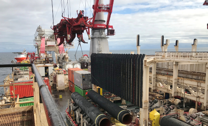Allseas' deep sea pipe laying ship Solitaire lays pipes for Nord Stream 2 pipeline in the Baltic Sea September 13, 2019.
