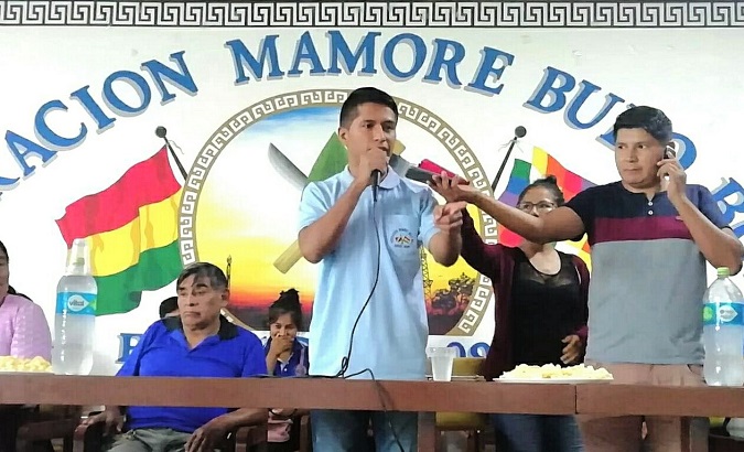 Andronico Rodriguez (C) at a political meeting in Chimore, Bolivia, May 18, 2019.