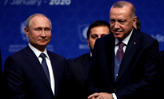 Turkish President Tayyip Erdogan and Russian President Vladimir Putin attend a ceremony marking the formal launch of the TurkStream pipeline which will carry Russian natural gas to southern Europe through Turkey, in Istanbul, Turkey, January 8, 2020.