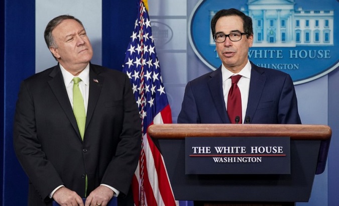 Secretary of State Mike Pompeo (L) and Treasury Secretary Steven Mnuchin (R) in Washington, U.S., January 10, 2020.