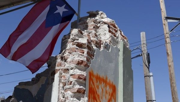 A house collapsed by Thursday's earthquake in the municipality of Guanica, Puerto Rico, January 9, 2020.