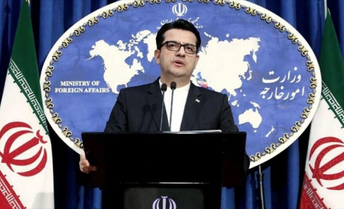 Iran's Foreign Ministry spokesman Abbas Mousavi offers a press conference in Tehran, Iraq.