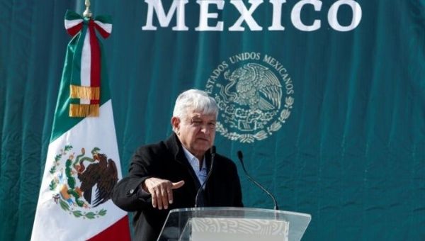Mexican President Andres Manuel Lopez Obrador gestures as he speaks during his visit to the Mexican-American Mormon community in La Mora, Sonora, Mexico Jan. 12, 2020.