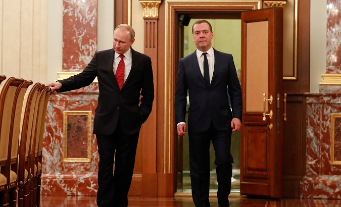President Vladimir Putin (L) and Prime Minister Dmitry Medvedev (R) in Moscow, Russia Jan. 15, 2020.