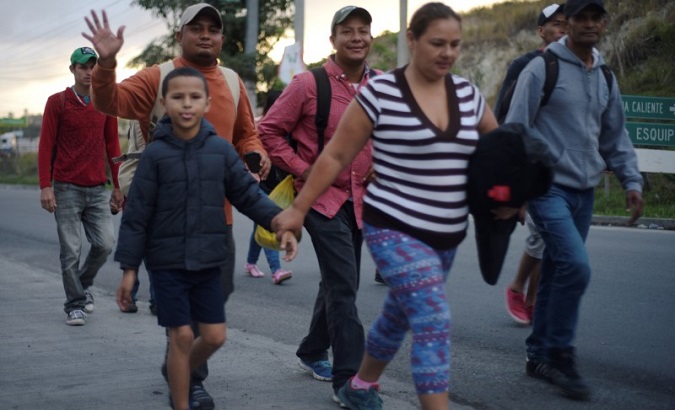 Honduran migrants heading toward the U.S. walk along a road in Agua Caliente, Guatemala, Jan. 16, 2020.