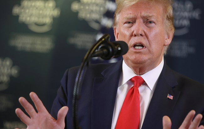 U.S. President Donald Trump gestures as he holds a news conference at the 50th World Economic Forum (WEF) in Davos, Switzerland, January 22, 2020.