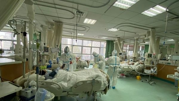 Medical staff attending to patients at the Central Hospital of Wuhan, China, Jan. 25, 2020.