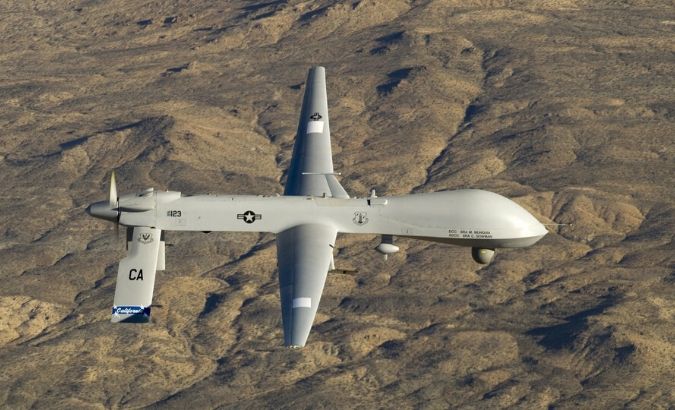 This file photo shows a US MQ-1 Predator unmanned aerial vehicle in flight over Afghanistan.