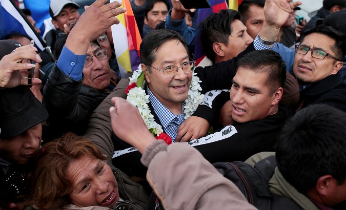 Movement Towards Socialism's presidential candidate Luis Arce after his arrival at an international airport in El Alto, Bolivia, Jan. 28, 2020.