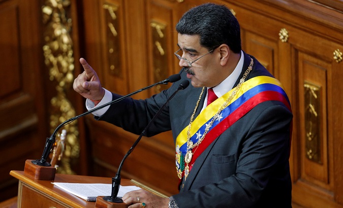 President Nicolas Maduro at his annual state of the nation speech in Caracas, Venezuela, Jan. 14, 2020.