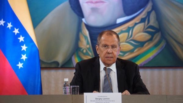 Russian Foreign Minister Sergei Lavrov delivers a statement during his official visit to Caracas, Venezuela. 