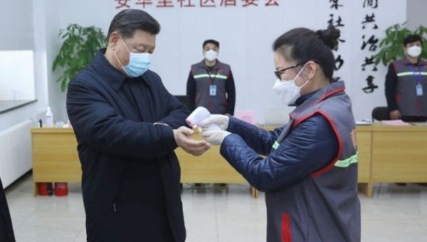 President Xi Jinping, also general secretary of the Communist Party of China (CPC) Central Committee and chairman of the Central Military Commission, inspects the novel coronavirus pneumonia prevention and control work in Beijing, capital of China, on Feb. 10, 2020.