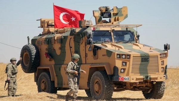A Turkish military vehicle parked in northern Syria.