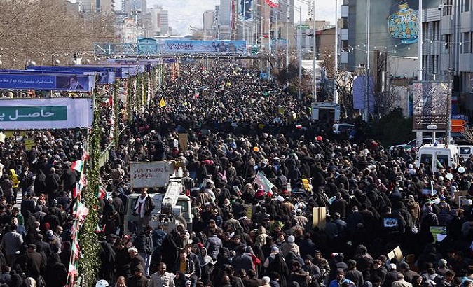 Iranian people gather during a ceremony to mark the 41th anniversary of the Islamic Revolution in Tehran, Iran February 11, 2020.