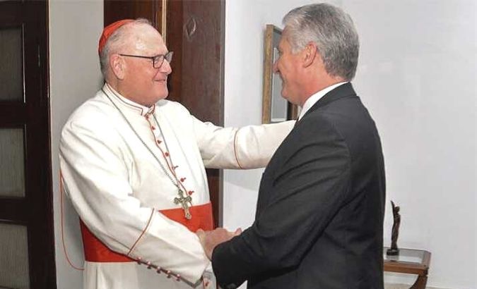 Cuban President Miguel Diaz-Canel met with New York’s archbishop Cardinal Timothy Dolan, who is on his first visit to Cuba.