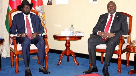 South Sudan's President Salva Kiir, left, and former vice president and rebel leader Riek Machar, right.