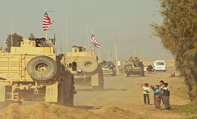 A convoy of U.S. soldiers in Syria during the U.S. intervention in the Syrian Civil War, December 2018.
