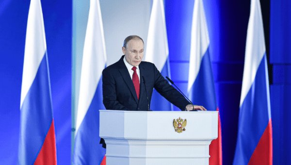 Russian President Vladimir Putin speaks during the annual address to Russia's Federal Assembly in Moscow, Russia, Jan. 15, 2020.