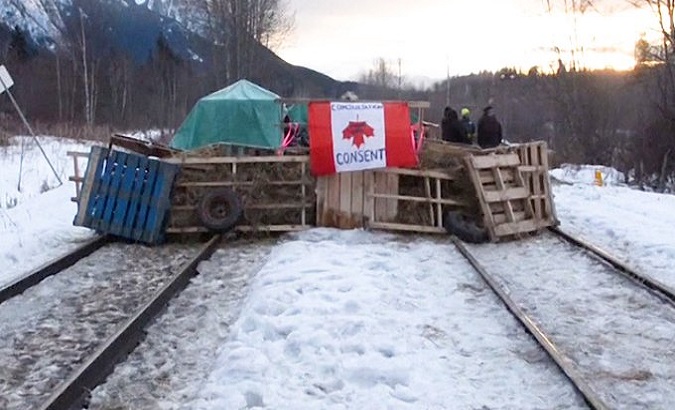 Indigenous anti-pipeline blockade, British Columbia, Canada, February 2020.