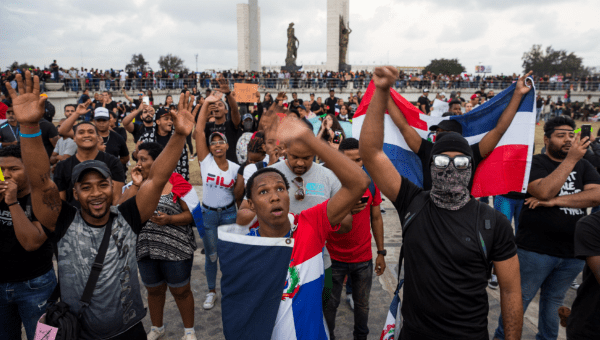 Thousands of Dominicans demonstrated in the 'Plaza de la Bandera' to protest against the Central Electoral Board (JCE), in Santo Domingo, Dominican Republic, on Feb., 22, 2020.