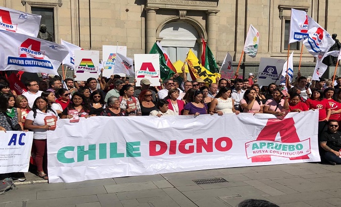 A demonstration in Plaza de Armas, Santiago de Chile, Chile, as part of the campaign for the plebiscite. February 26th, 2020.